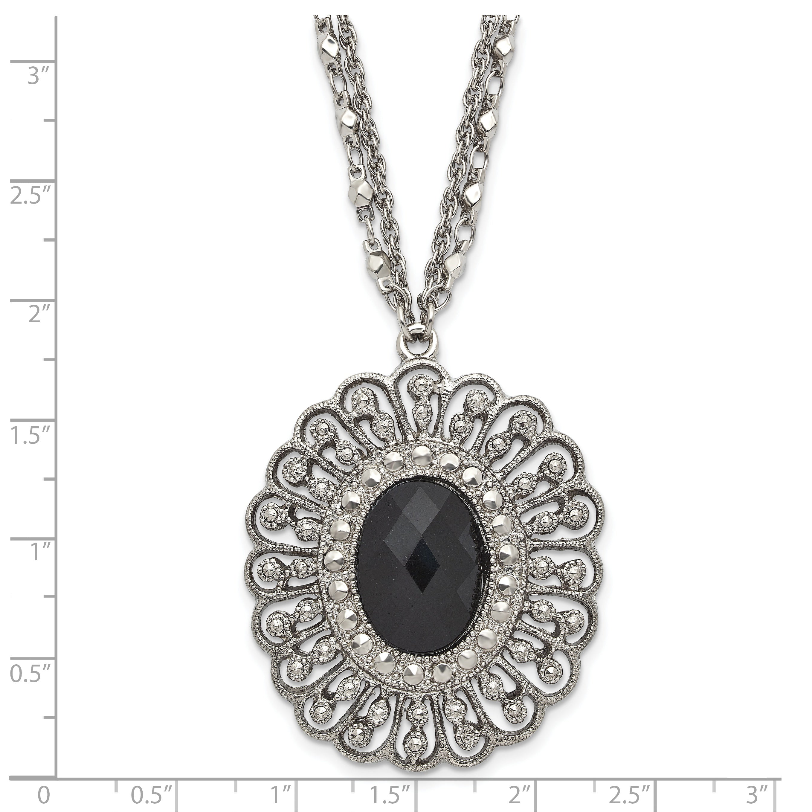 1928 Silver-tone Black Epoxy & Acrylic Fancy Bead With 3in ext. Necklace