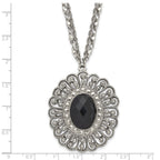 1928 Silver-tone Black Epoxy & Acrylic Fancy Bead With 3in ext. Necklace