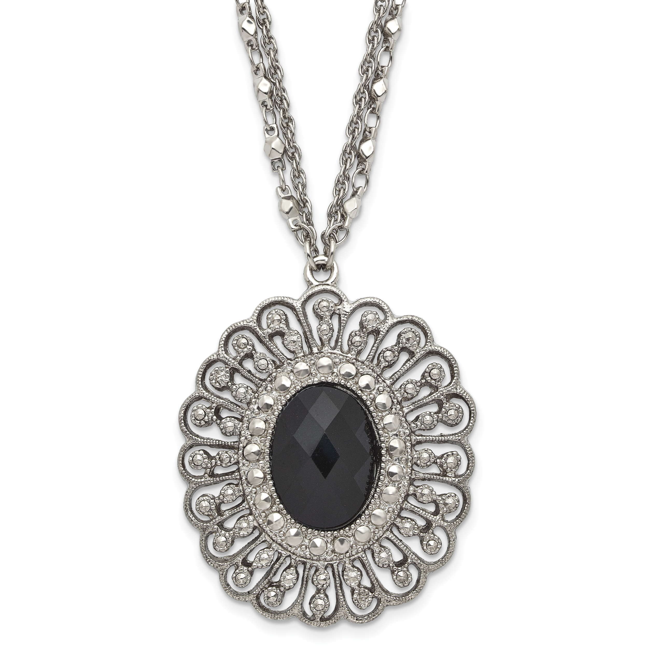1928 Silver-tone Black Epoxy & Acrylic Fancy Bead With 3in ext. Necklace Main image