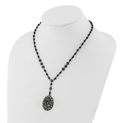 1928 Black-plated White Crystal & Glass Beaded Oval With 3in. Ext. Necklace