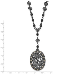 1928 Black-plated White Crystal & Glass Beaded Oval With 3in. Ext. Necklace