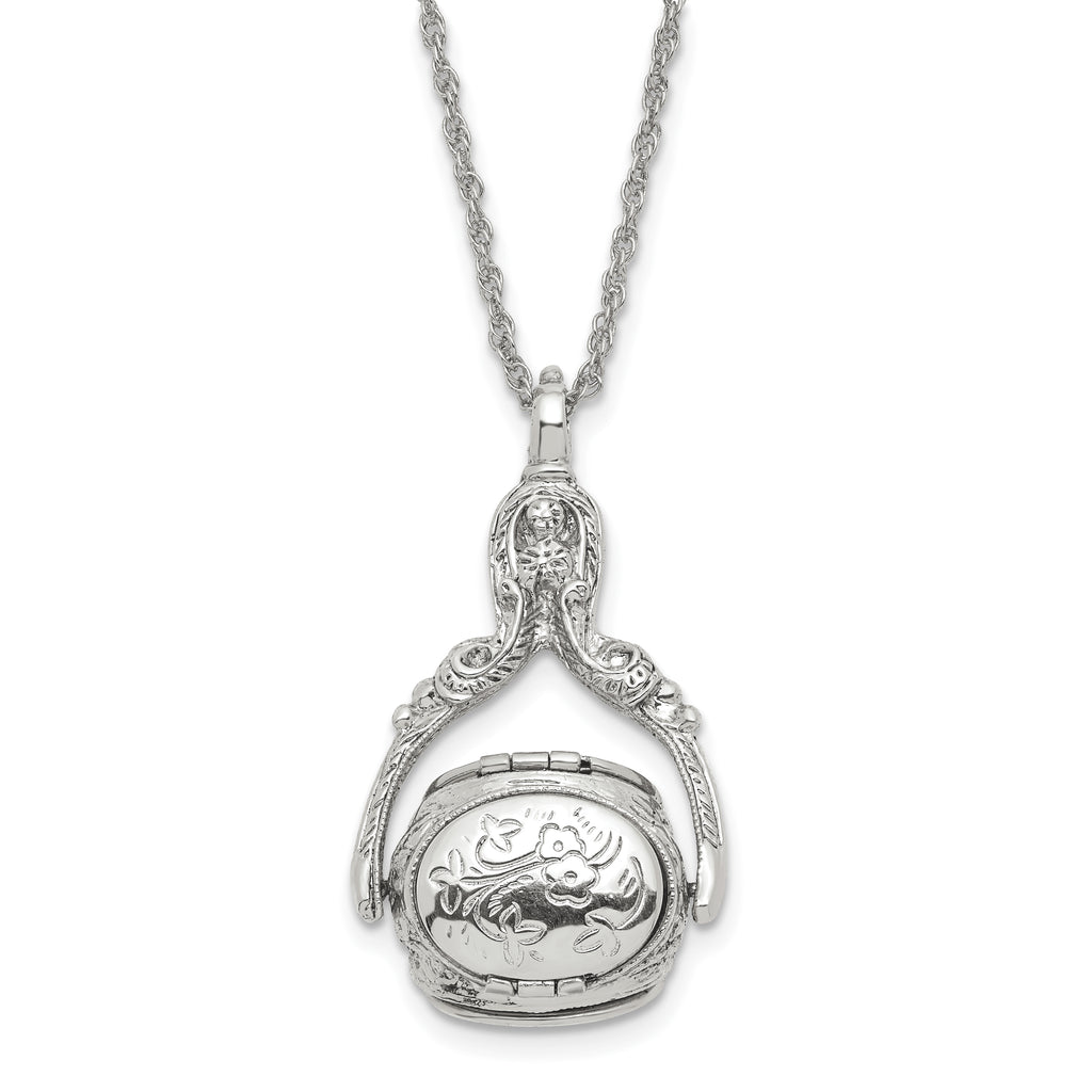 1928 Jewelry Silver-tone Three Sided Spinning Floral Pattern Oval 13mm Lockets 30 inch Necklace Holds 6 Photos