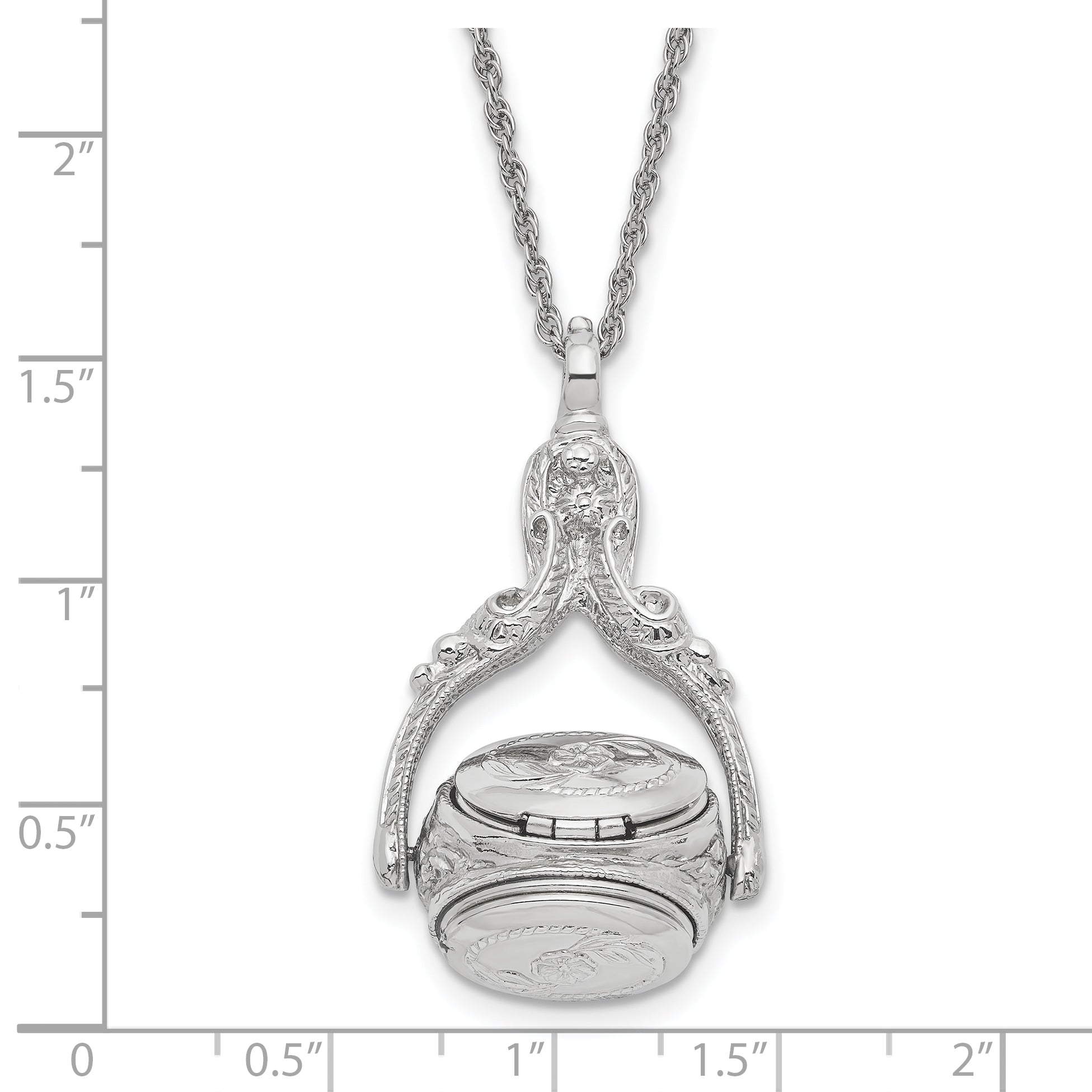 1928 Jewelry Silver-tone Three Sided Spinning Floral Pattern Oval 13mm Lockets 30 inch Necklace Holds 6 Photos