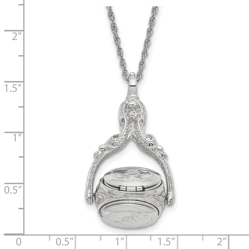 1928 Jewelry Silver-tone Three Sided Spinning Floral Pattern Oval 13mm Lockets 30 inch Necklace Holds 6 Photos