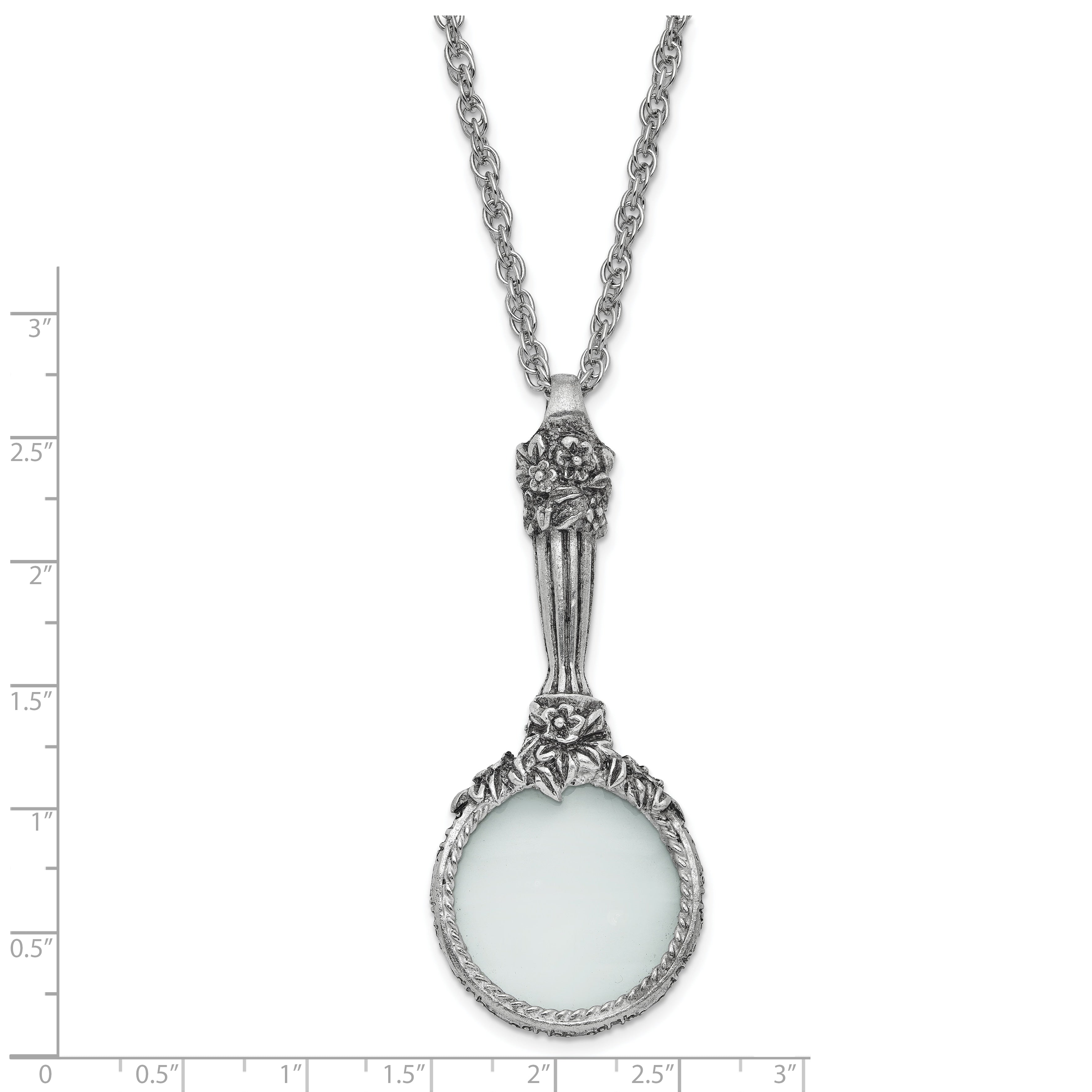 1928 Jewelry Silver-tone Textured Vintage Handle 4-5X Magnifying Glass 30 inch Necklace