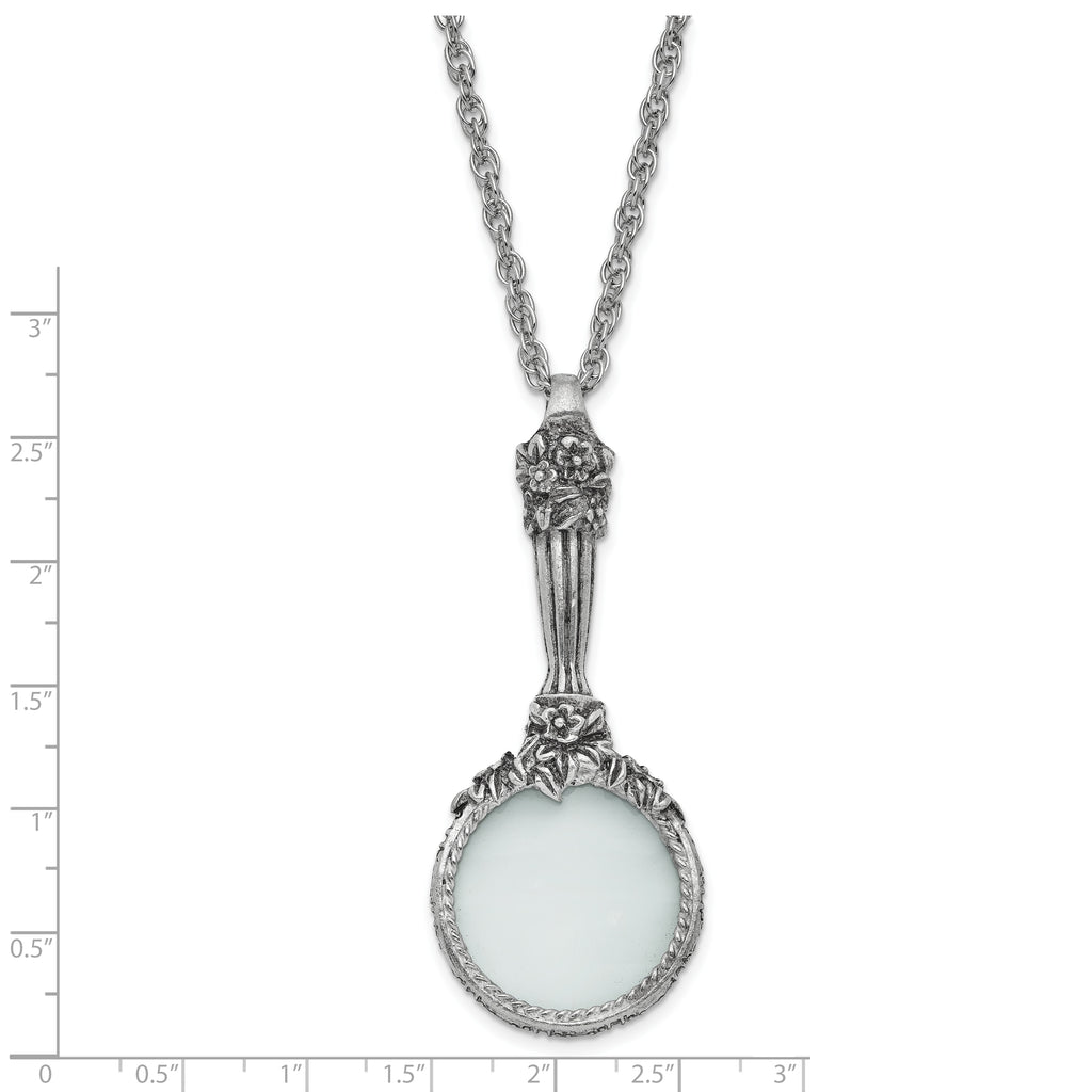 1928 Jewelry Silver-tone Textured Vintage Handle 4-5X Magnifying Glass 30 inch Necklace