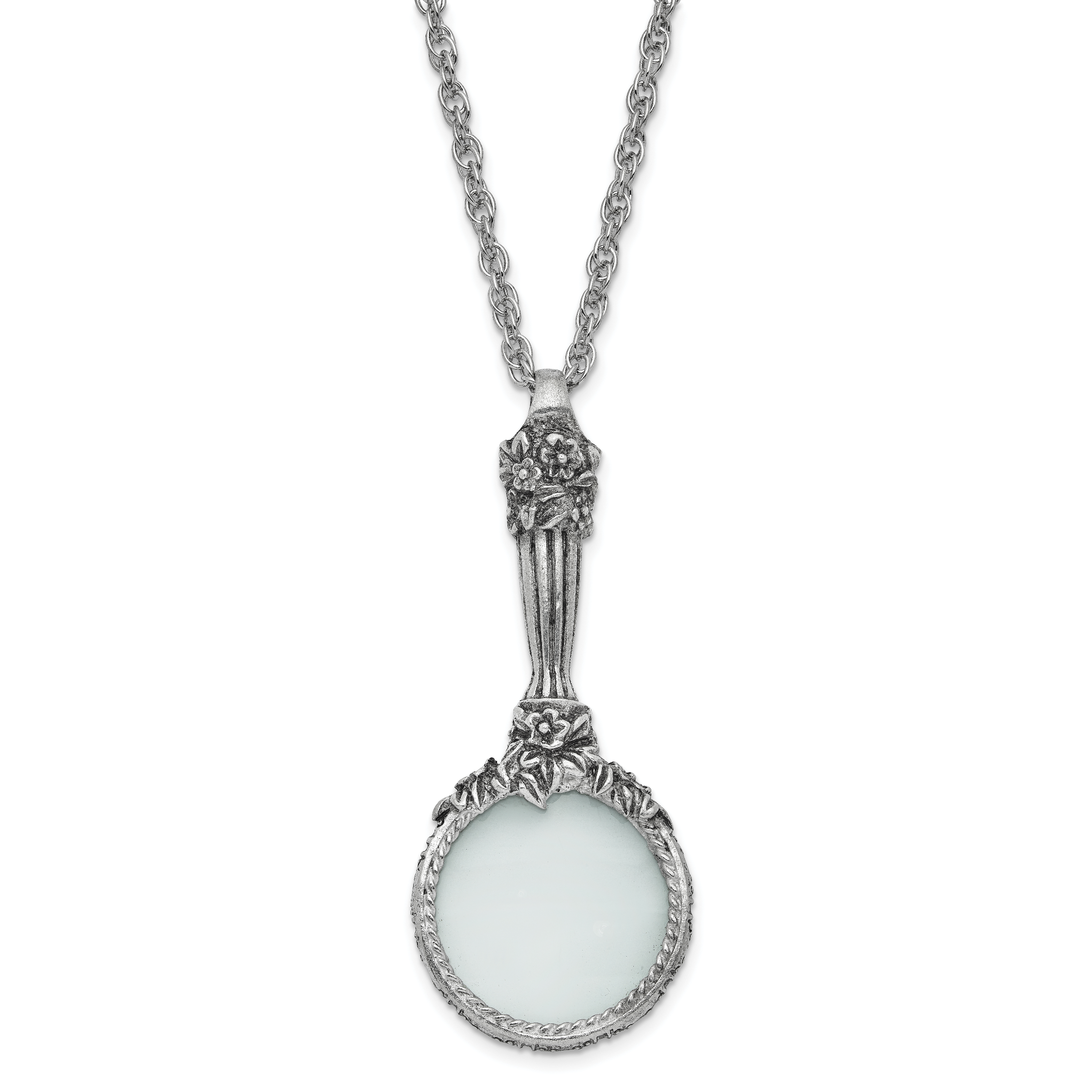 1928 Jewelry Silver-tone Textured Vintage Handle 4-5X Magnifying Glass 30 inch Necklace Main image