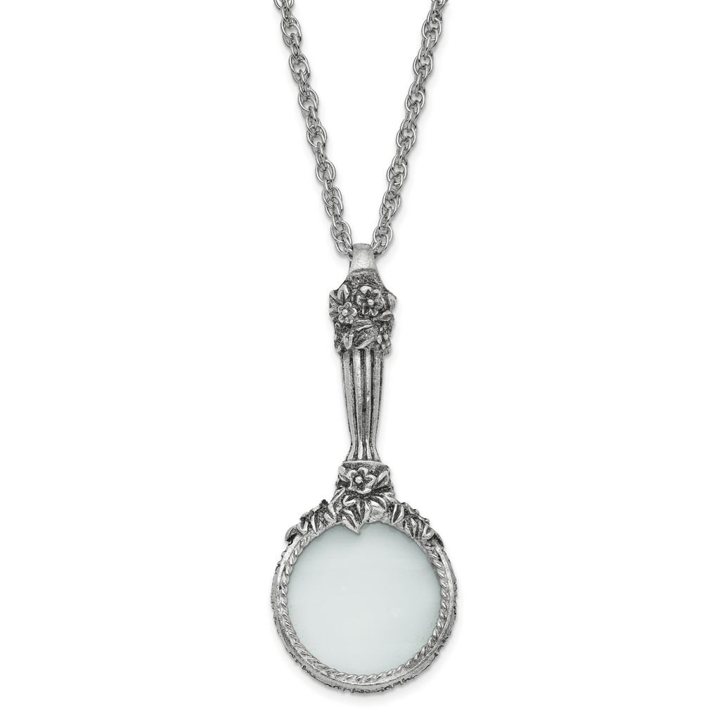 1928 Jewelry Silver-tone Textured Vintage Handle 4-5X Magnifying Glass 30 inch Necklace