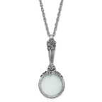1928 Jewelry Silver-tone Textured Vintage Handle 4-5X Magnifying Glass 30 inch Necklace