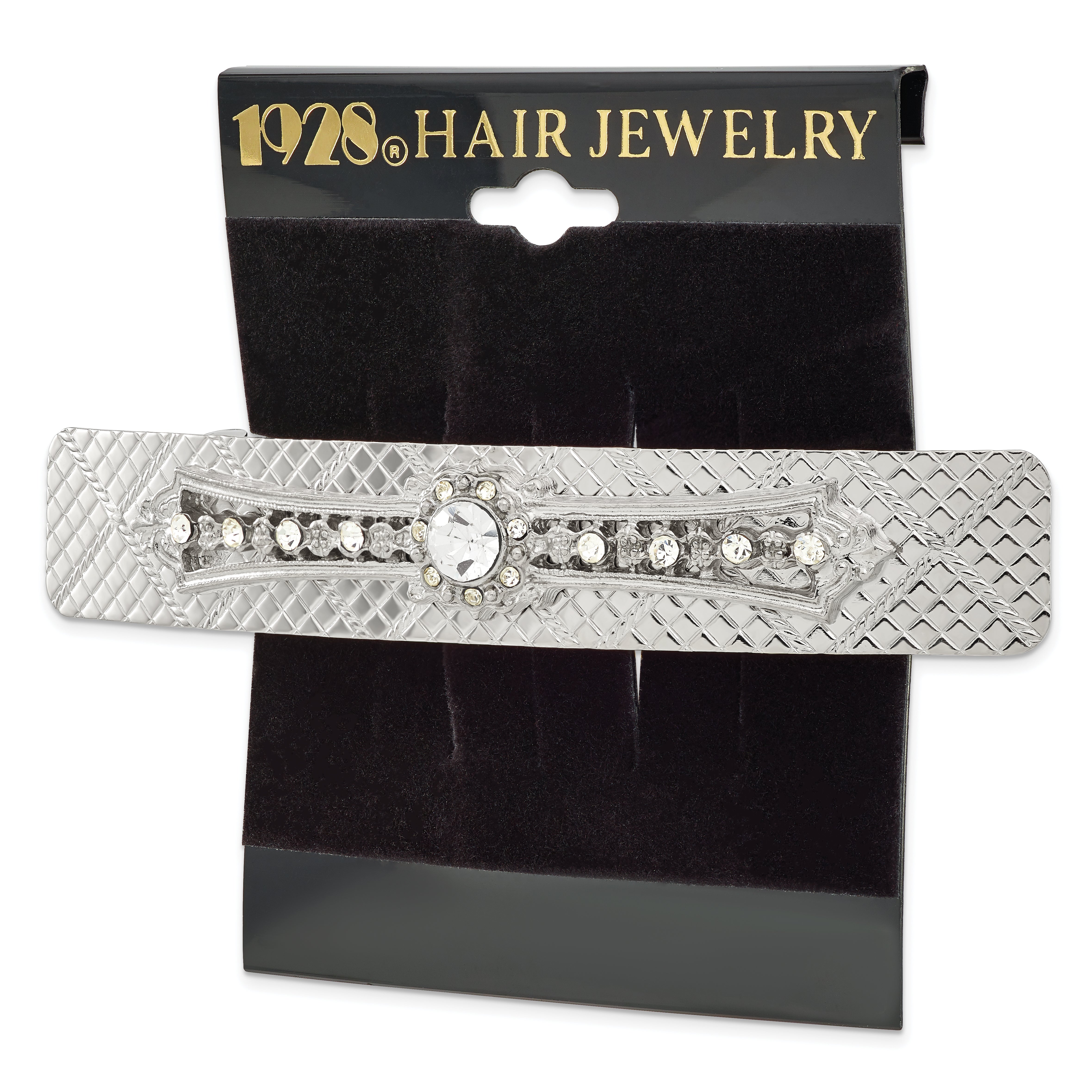 1928 Jewelry Silver-tone Ornate Clear Crystal Hair Barrette