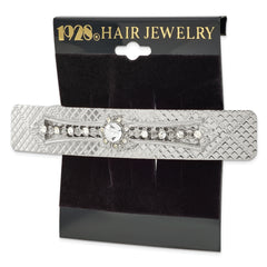 1928 Jewelry Silver-tone Ornate Clear Crystal Hair Barrette