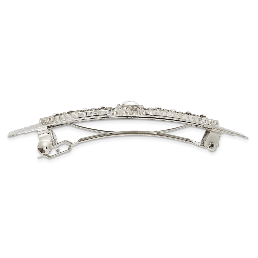 1928 Jewelry Silver-tone Ornate Clear Crystal Hair Barrette