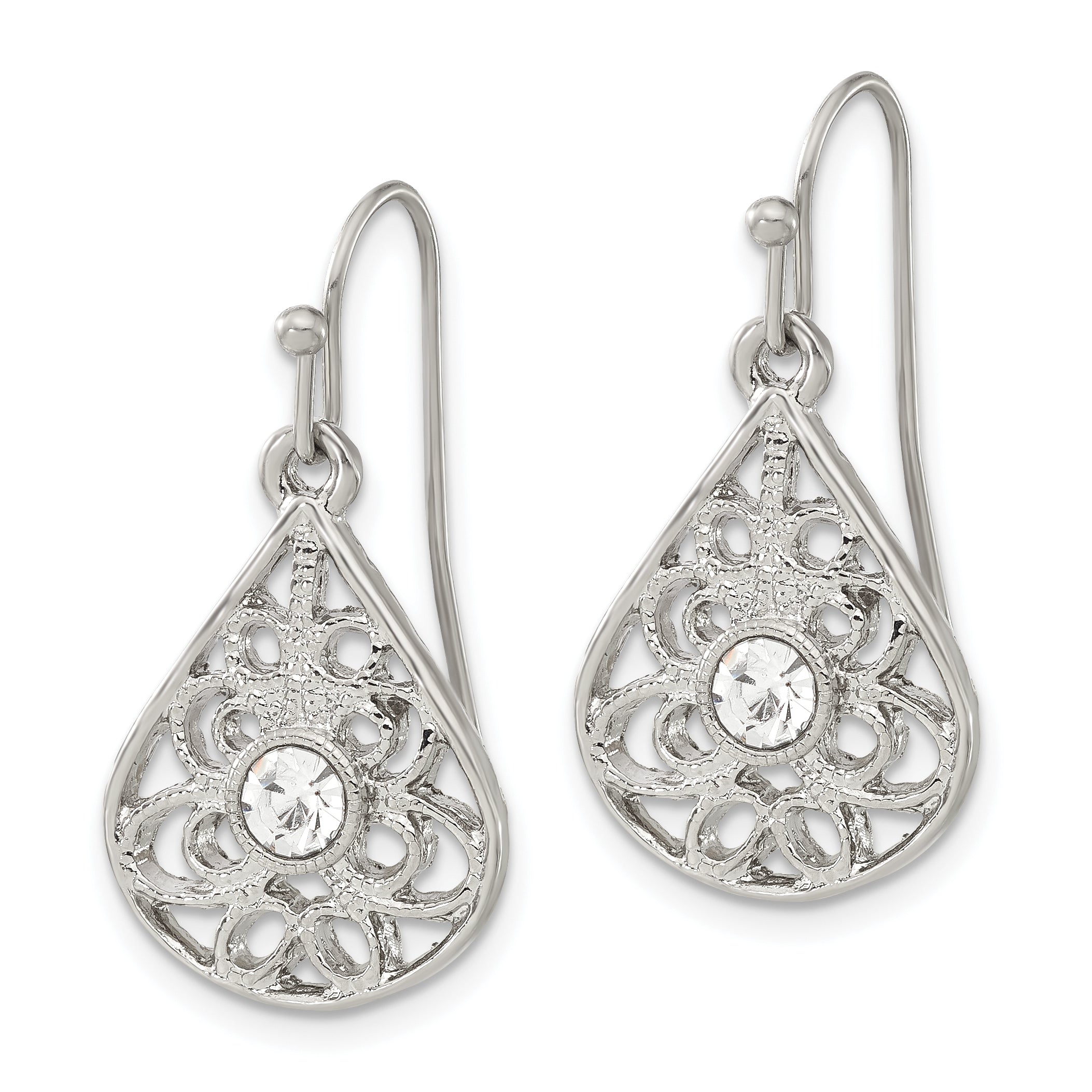 1928 Silver-tone Crystal Dangle Shepherds Hook Earrings Secondary image