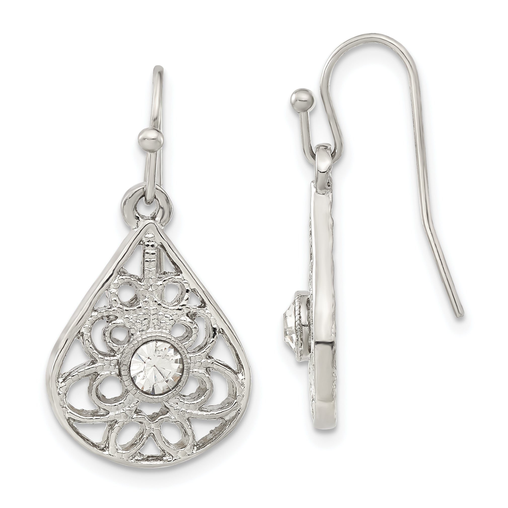 1928 Silver-tone Crystal Dangle Shepherds Hook Earrings Main image