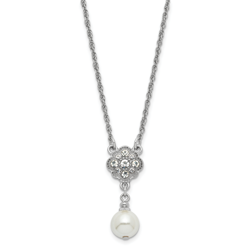 1928 Silver-tone Crystal and Imitation Pearl 16in With  3in ext. Necklace