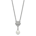 1928 Silver-tone Crystal and Imitation Pearl 16in With  3in ext. Necklace