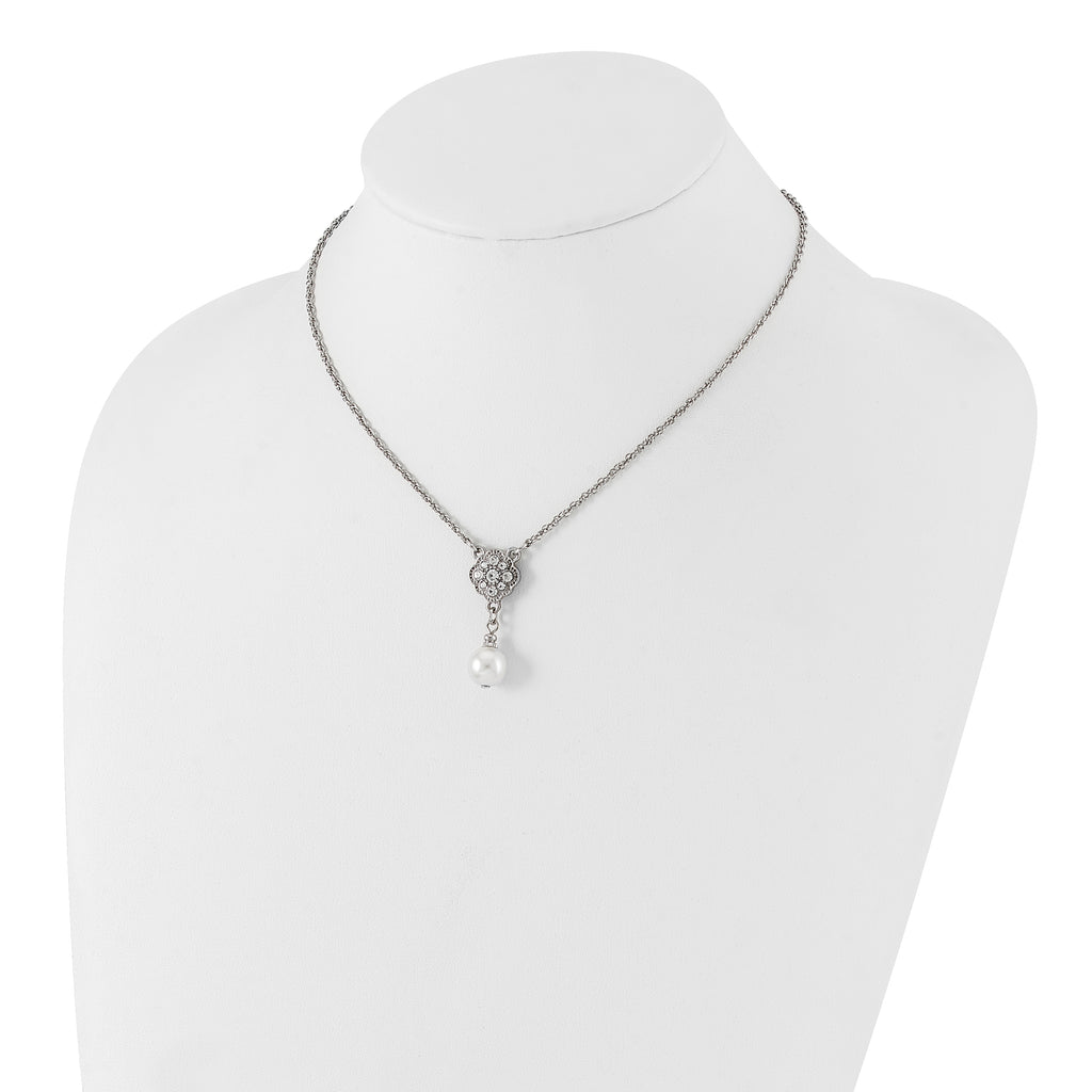 1928 Silver-tone Crystal and Imitation Pearl 16in With  3in ext. Necklace
