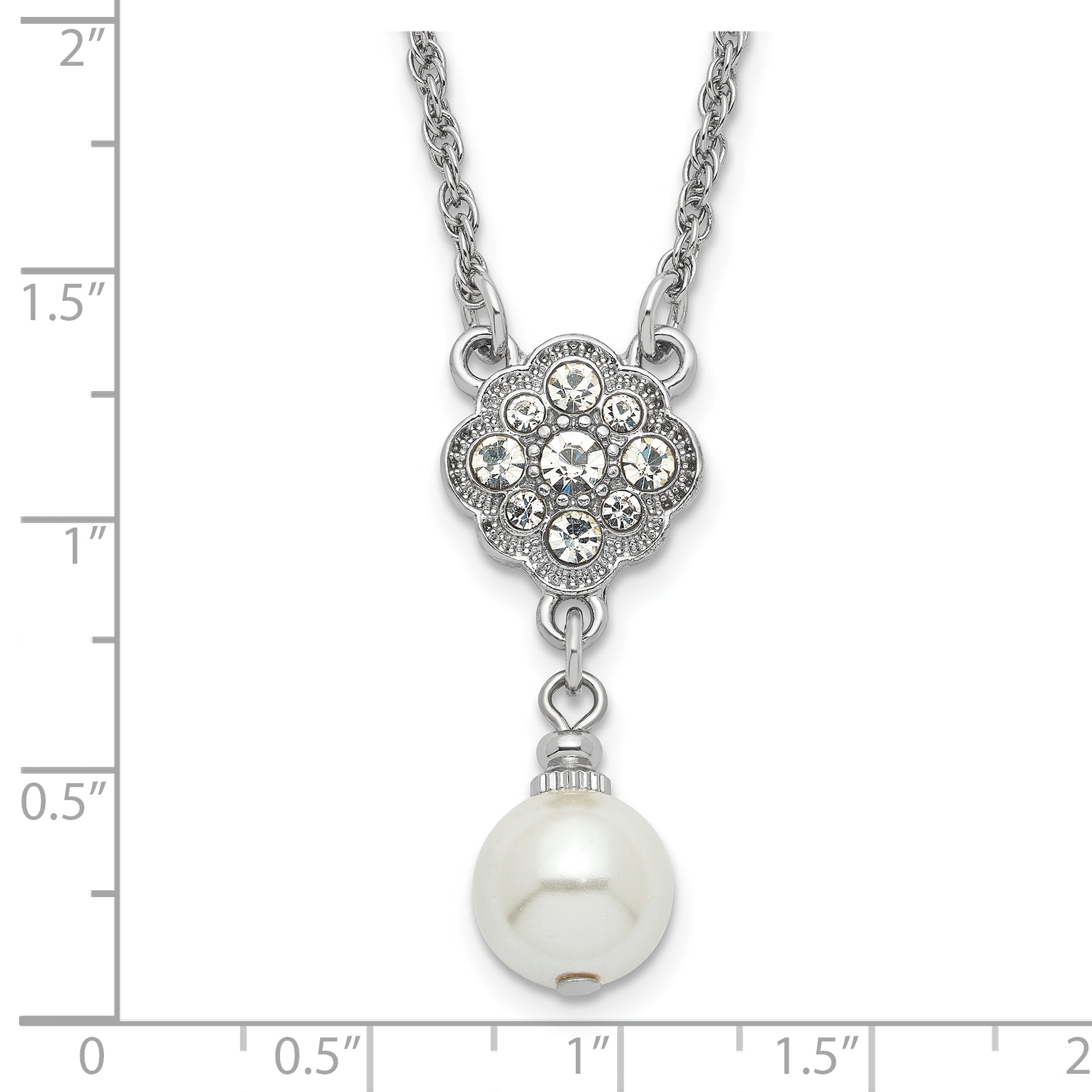 1928 Silver-tone Crystal and Imitation Pearl 16in With  3in ext. Necklace