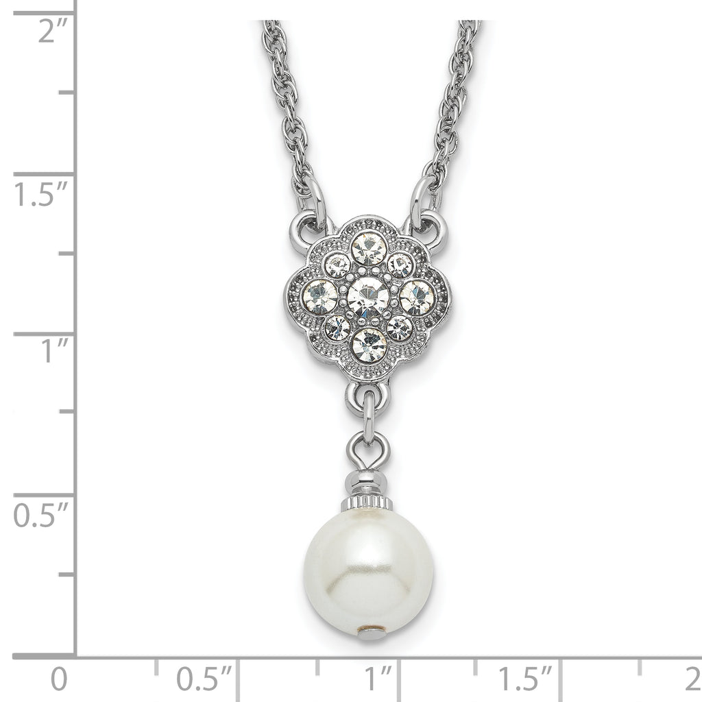 1928 Silver-tone Crystal and Imitation Pearl 16in With  3in ext. Necklace