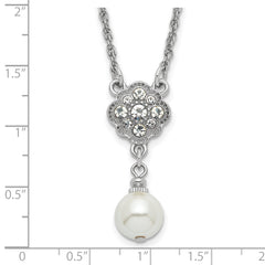 1928 Silver-tone Crystal and Imitation Pearl 16in With  3in ext. Necklace