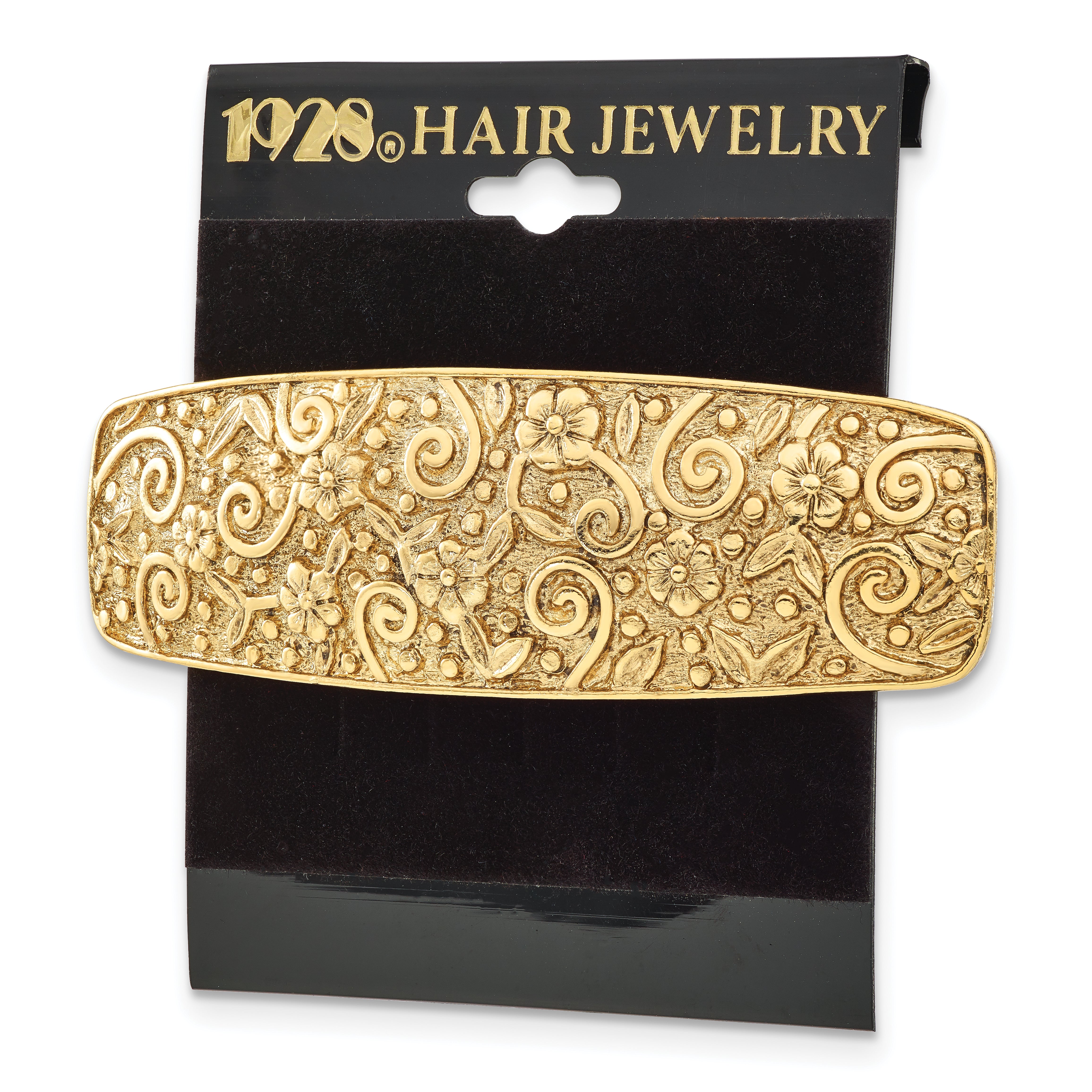 1928 Jewelry Gold-tone Ornate Swirl and Floral Motif Hair Barrette