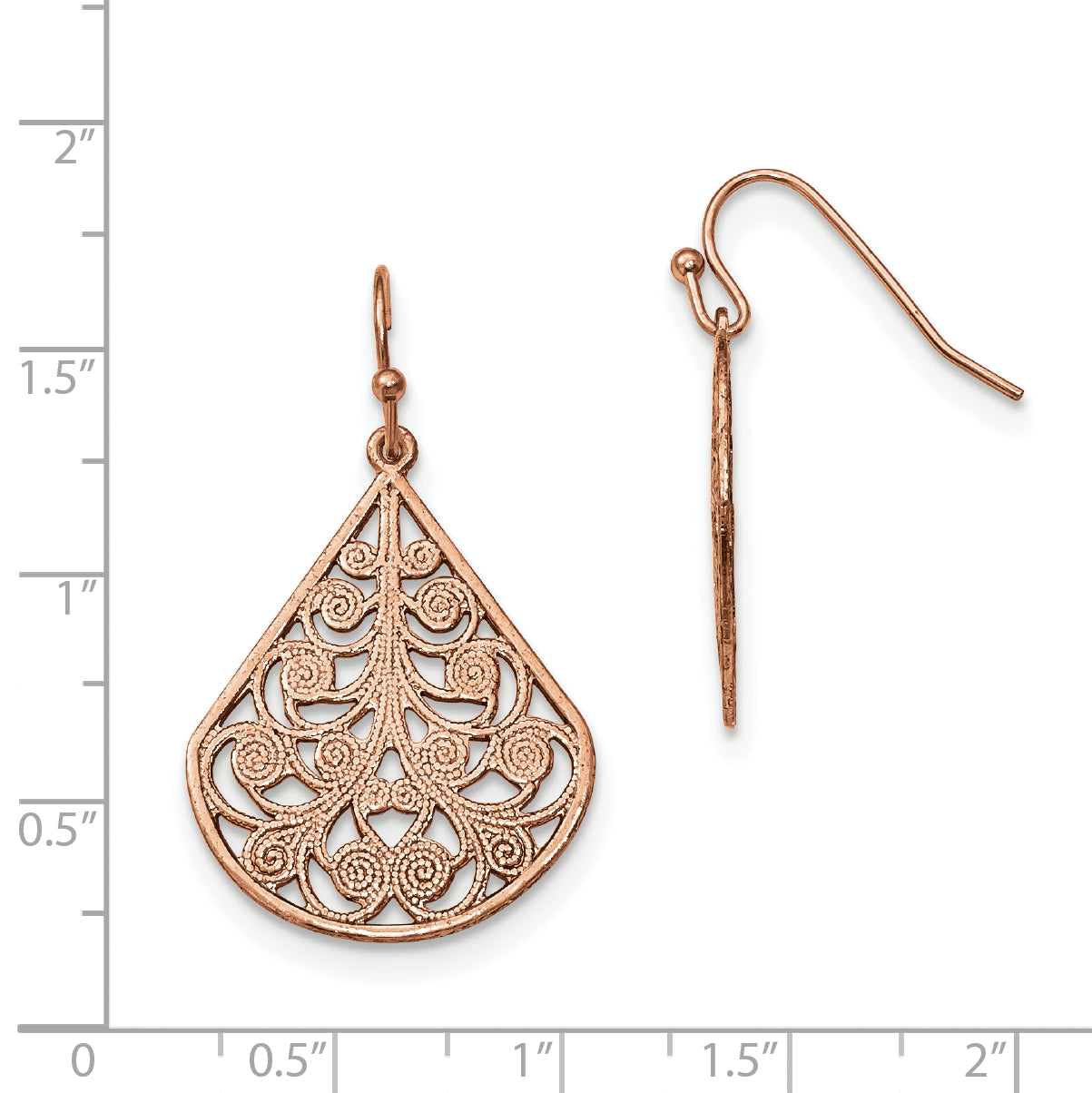 1928 Jewelry Copper-tone Filigree Pear Shaped Dangle Earrings