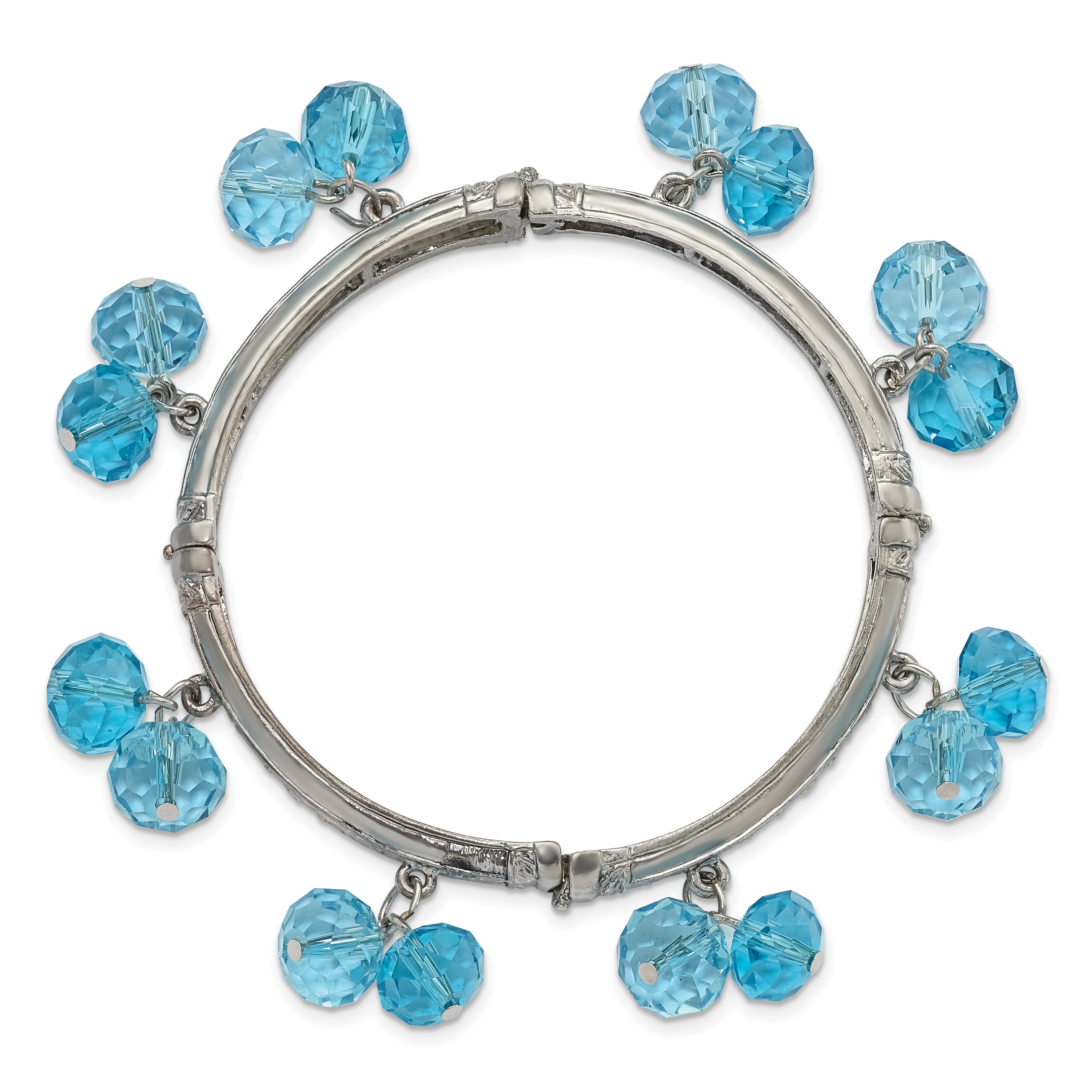 1928 Silver-tone Blue Glass Beaded Stretch Bracelet