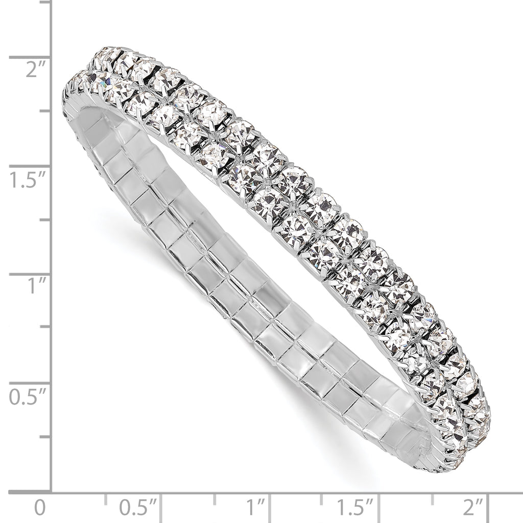 1928 Jewelry Silver-tone Sparkling Clear Crystal Two Row Stretch Bracelet