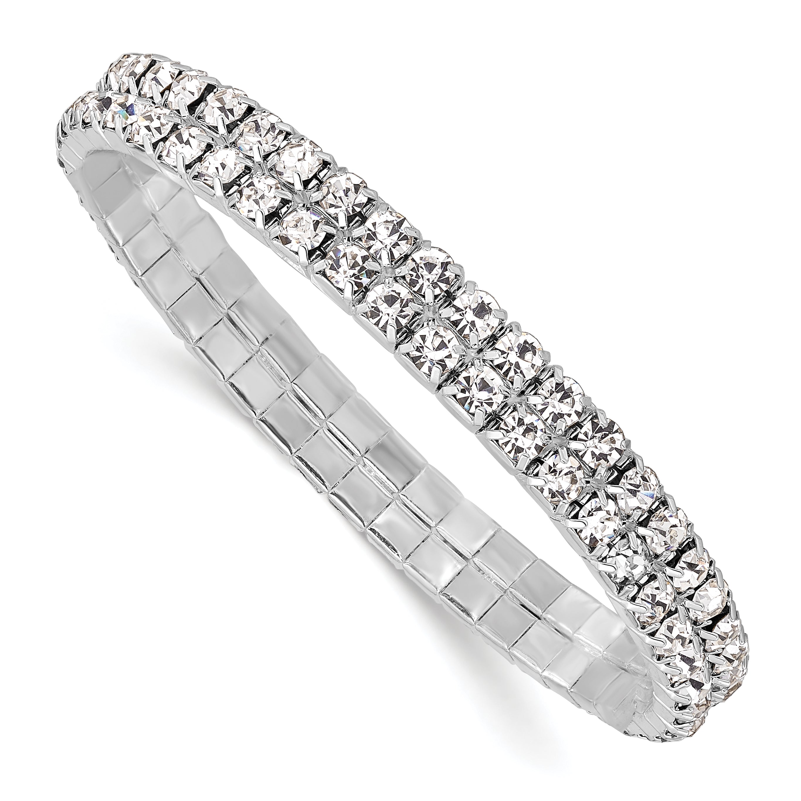 1928 Jewelry Silver-tone Sparkling Clear Crystal Two Row Stretch Bracelet Main image