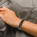 AMEN Stainless Steel Serenity Prayer Black Leather Wrap with Magnetic Clasp 23.5 Inch Bracelet - Sophia Jewelers