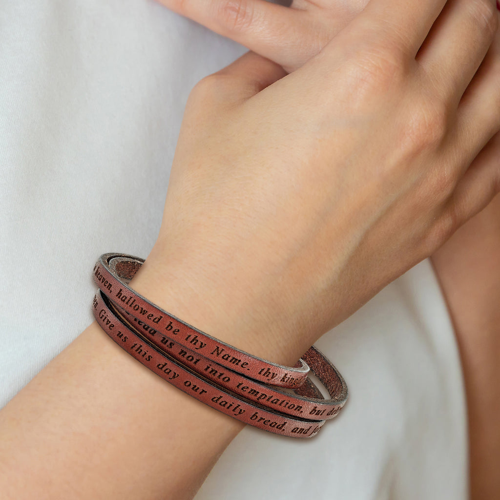AMEN Stainless Steel Lord's Prayer Brown Leather Wrap with Magnetic Clasp with Magnetic Clasp 22.25 - Sophia Jewelers