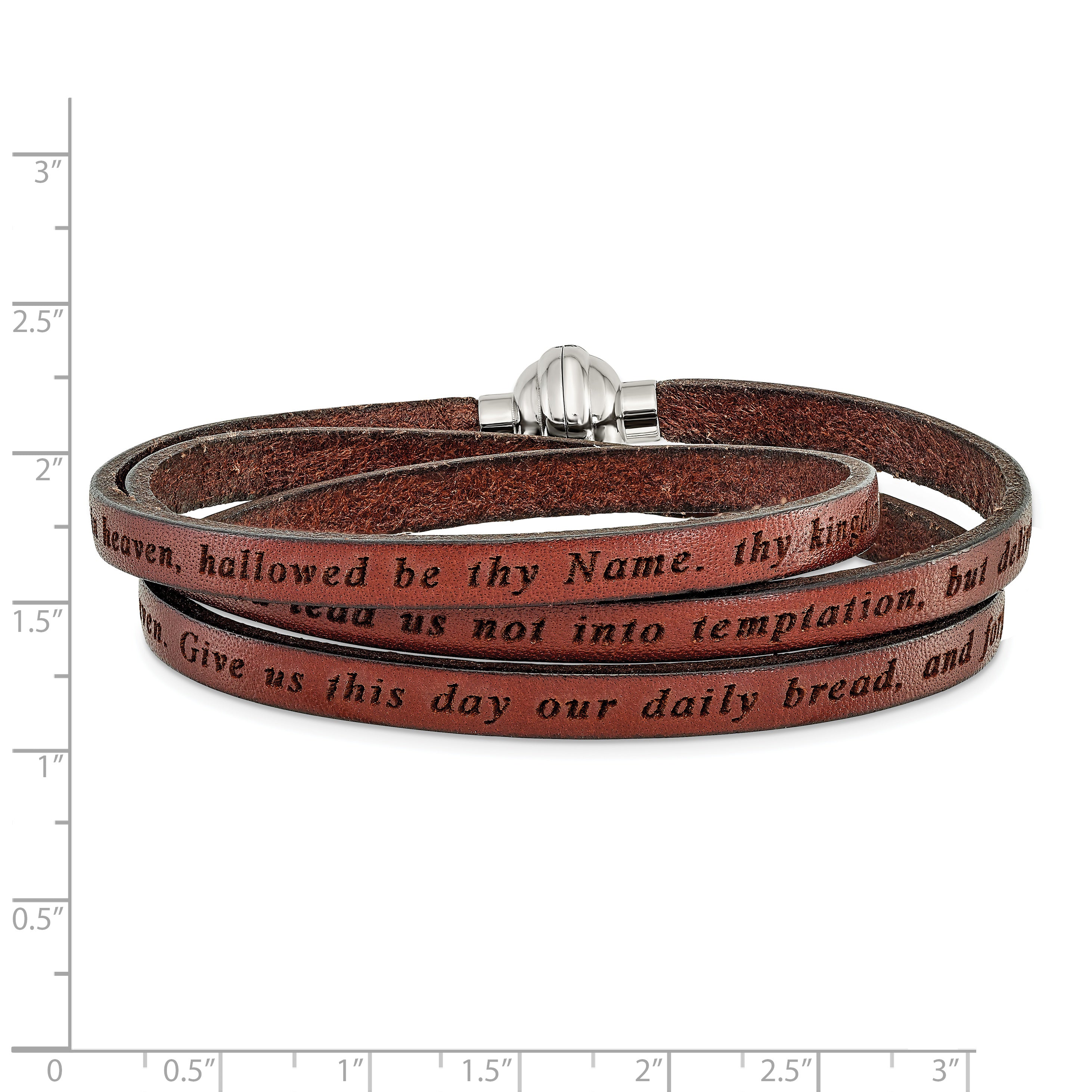 AMEN Stainless Steel Lord's Prayer Brown Leather Wrap with Magnetic Clasp with Magnetic Clasp 22.25 - Sophia Jewelers