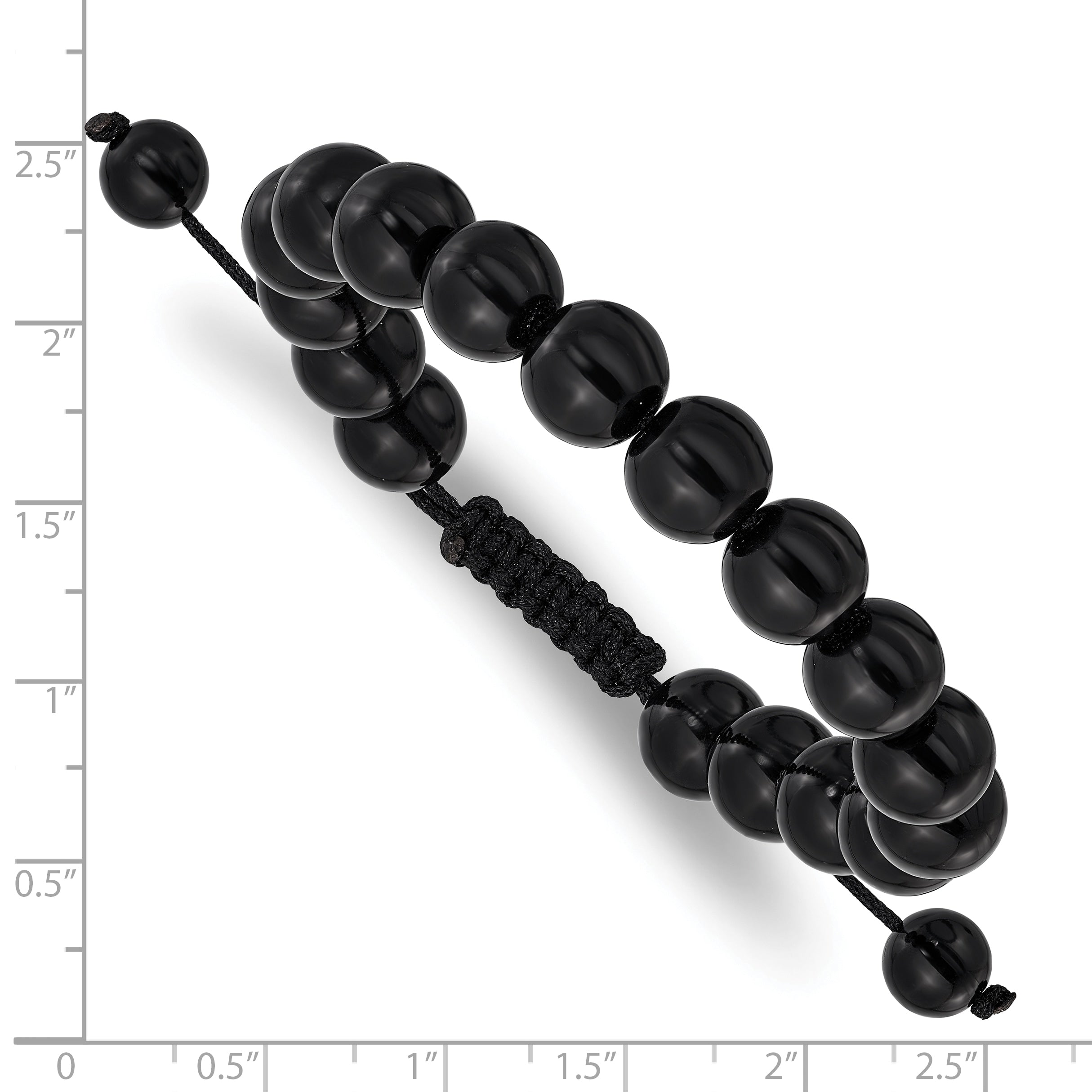 Onyx Beads on Black Polyester Cord Adjustable Bolo Bracelet