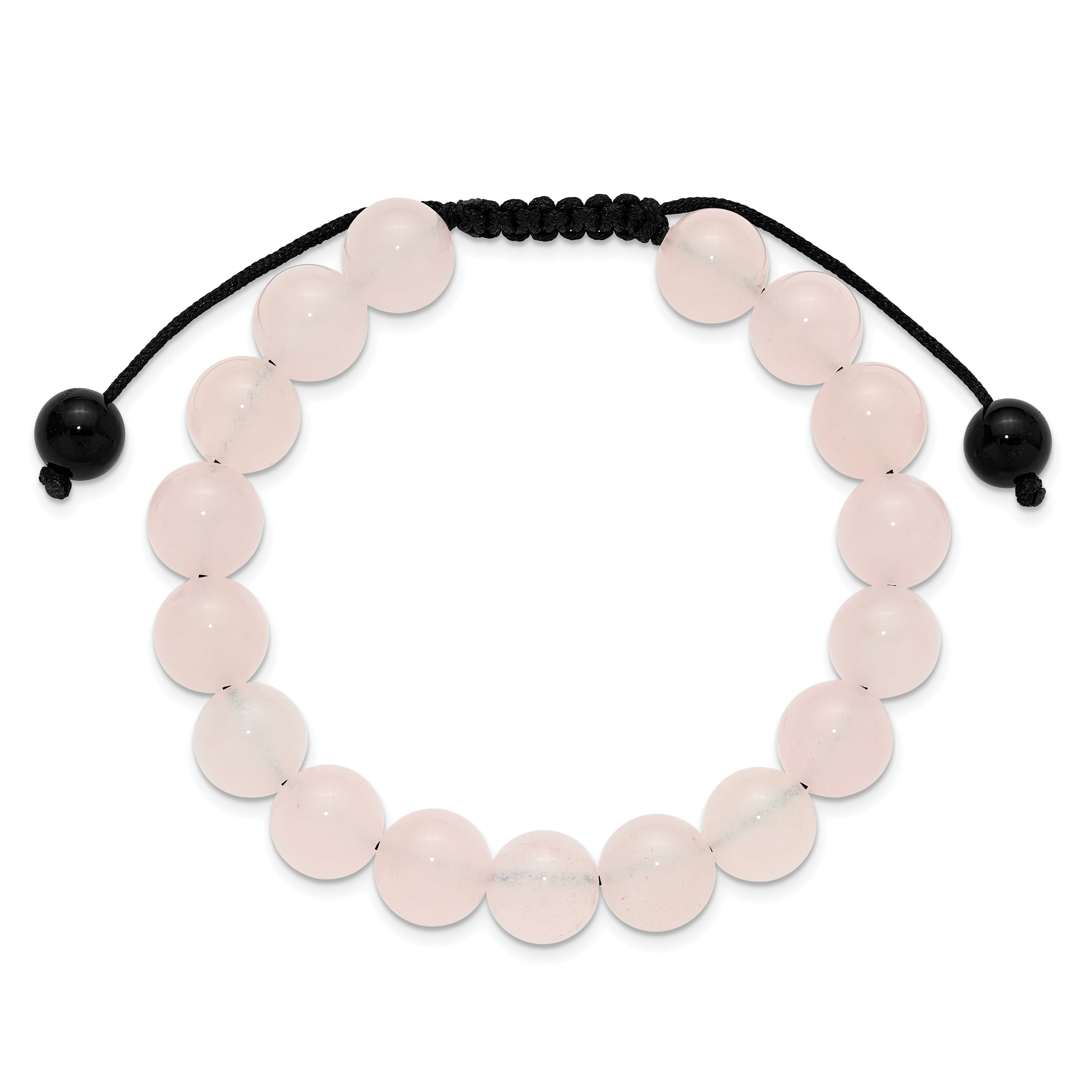 Rose Quartz and Onyx Beads on Black Polyester Cord Adjustable Bolo Bracelet
