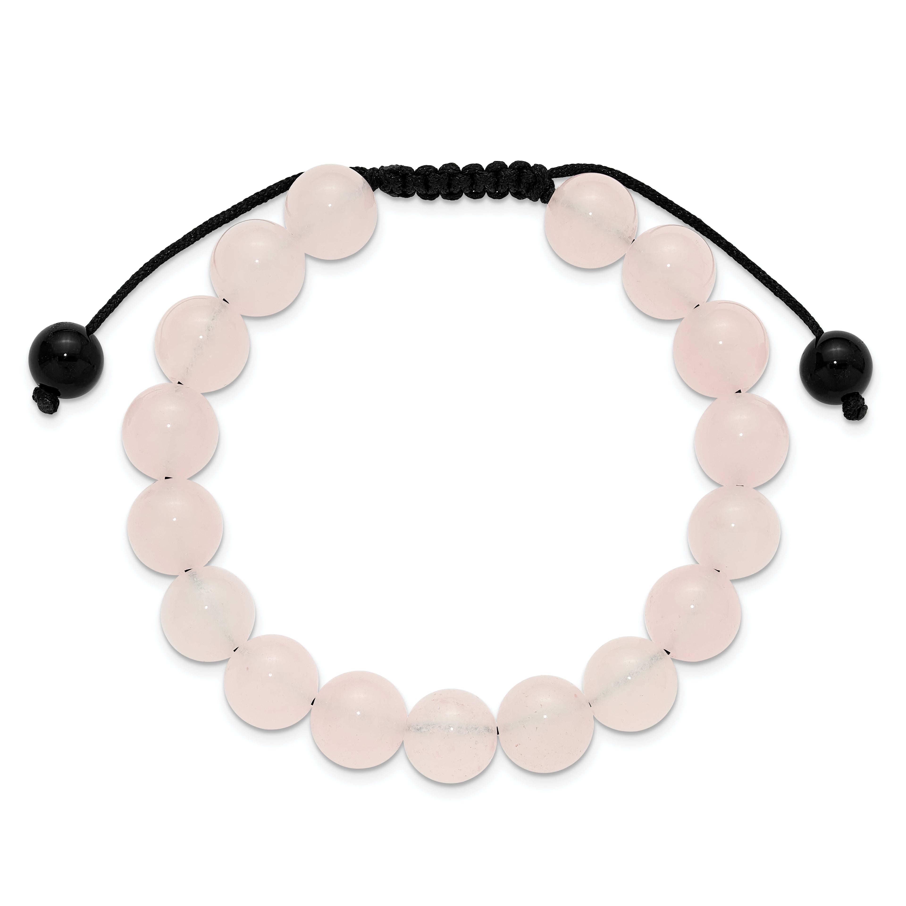 Rose Quartz and Onyx Beads on Black Polyester Cord Adjustable Bolo Bracelet