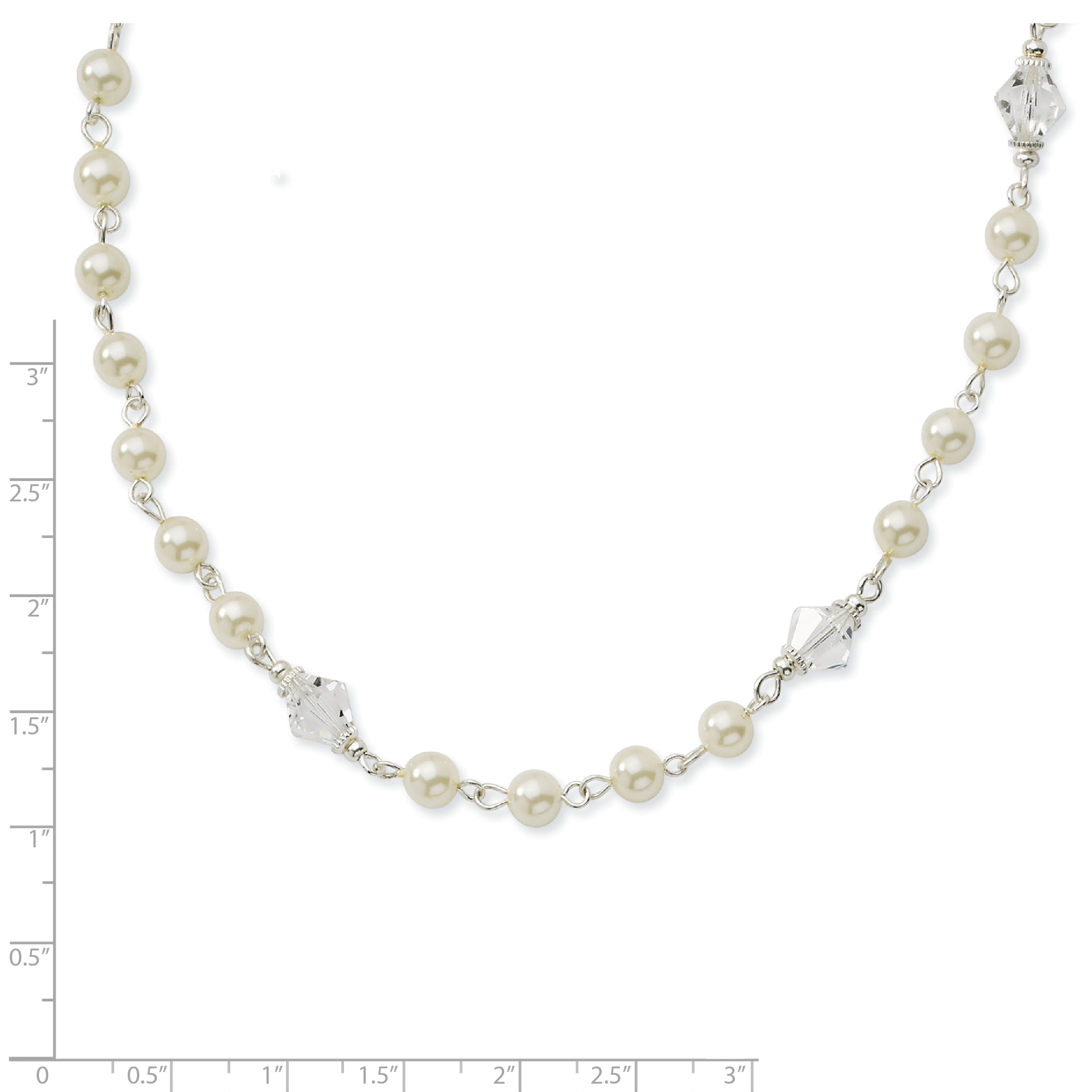 1928 Jewelry Silver-tone Clear Crystal Faceted Beads White Imitation Pearl Strand 15.5 inch Necklace with 3 inch extension
