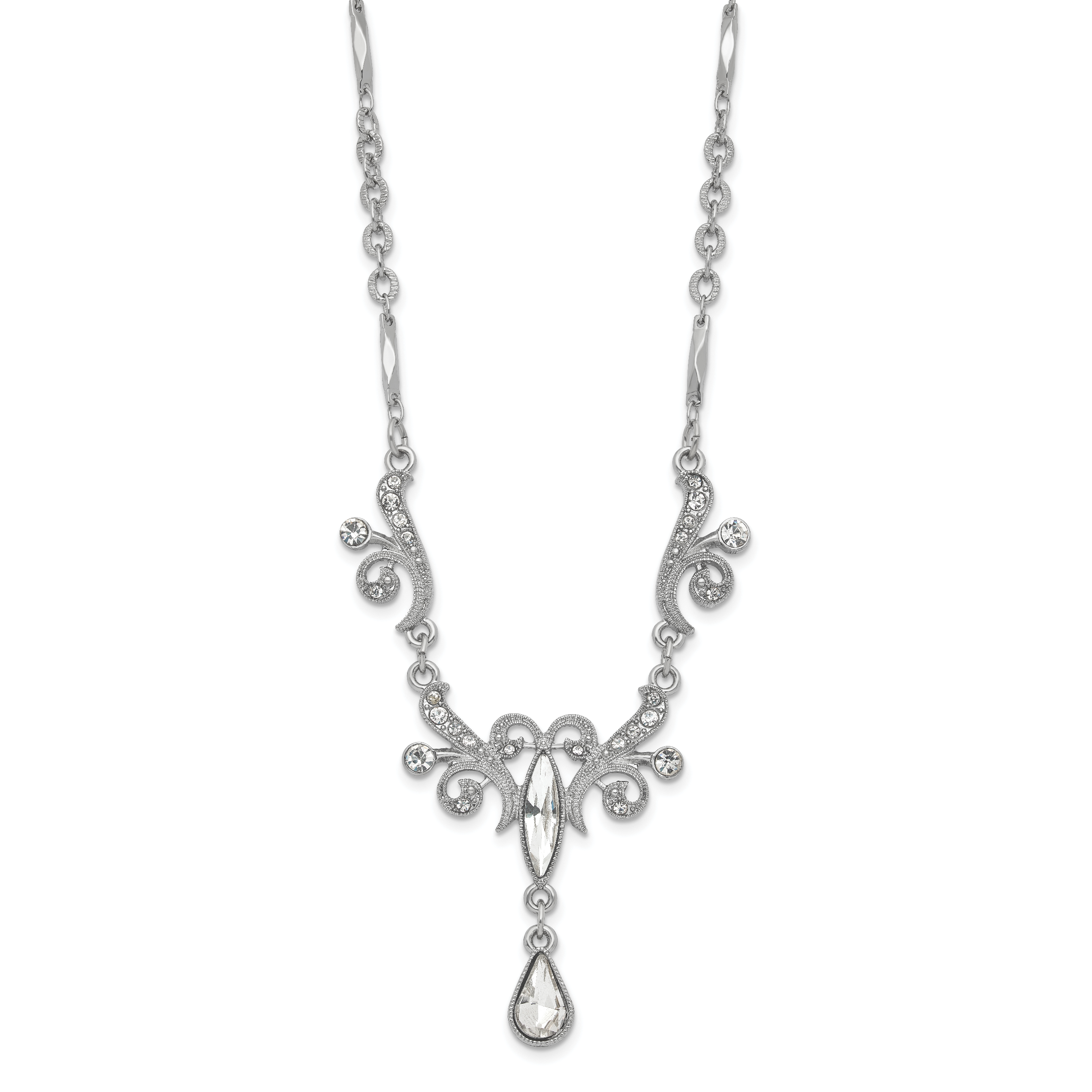 1928 Jewelry Silver-tone Sparkling Clear Crystals from Crystal Teardrop Adjustable 15 inch Vintage Style Necklace with 3 inch extension Secondary image