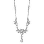 1928 Jewelry Silver-tone Sparkling Clear Crystals from Swarovski Teardrop Adjustable 15 inch Vintage Style Necklace with 3 inch extension