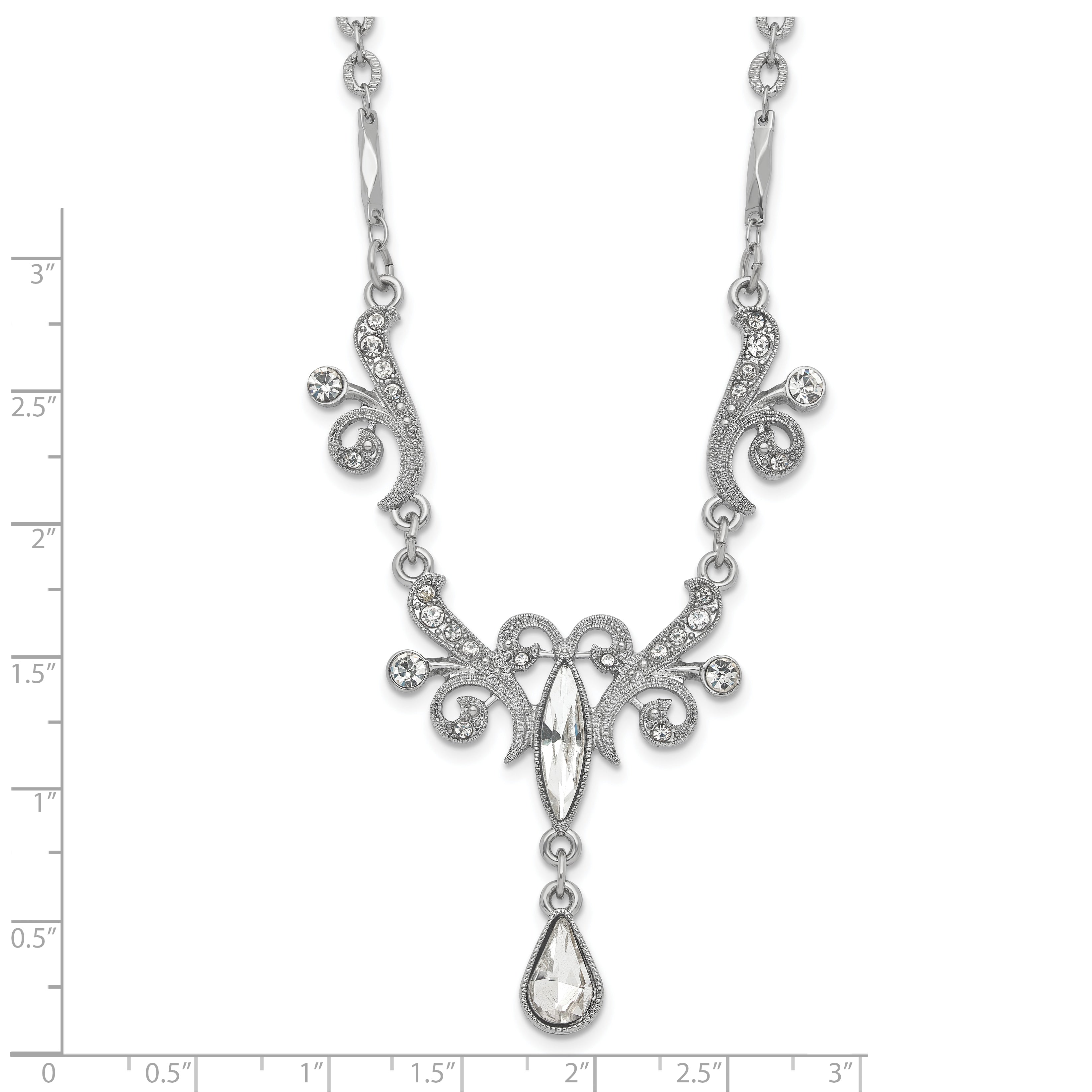 1928 Jewelry Silver-tone Sparkling Clear Crystals from Swarovski Teardrop Adjustable 15 inch Vintage Style Necklace with 3 inch extension