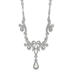 1928 Jewelry Silver-tone Sparkling Clear Crystals from Swarovski Teardrop Adjustable 15 inch Vintage Style Necklace with 3 inch extension