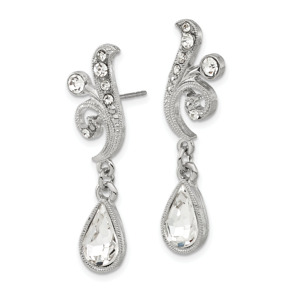 1928 Jewelry Silver-tone Sparkling Clear Crystal from Swarovski Teardrop Vintage Style Dangle Post Earrings