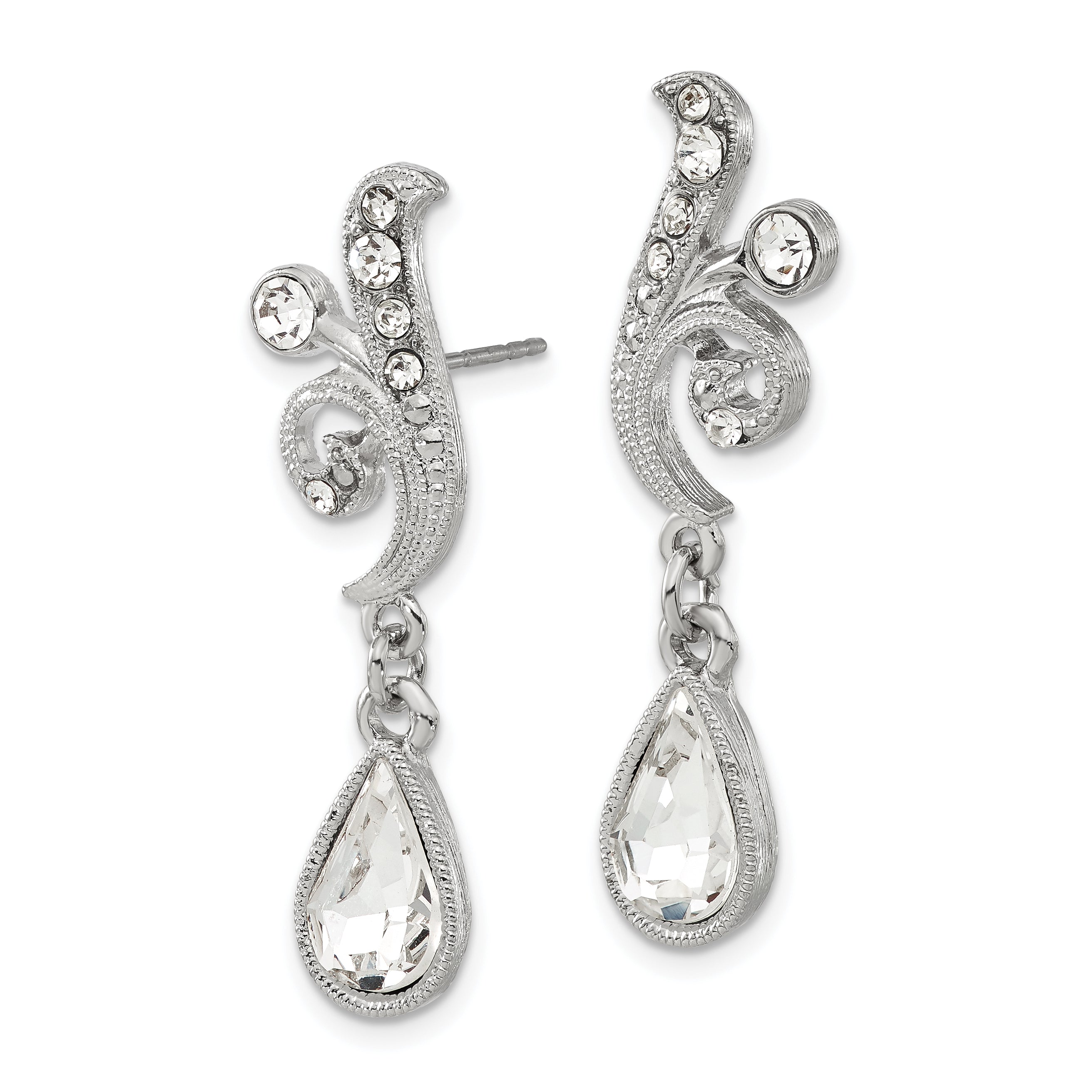 1928 Jewelry Silver-tone Sparkling Clear Crystal from Swarovski Teardrop Vintage Style Dangle Post Earrings