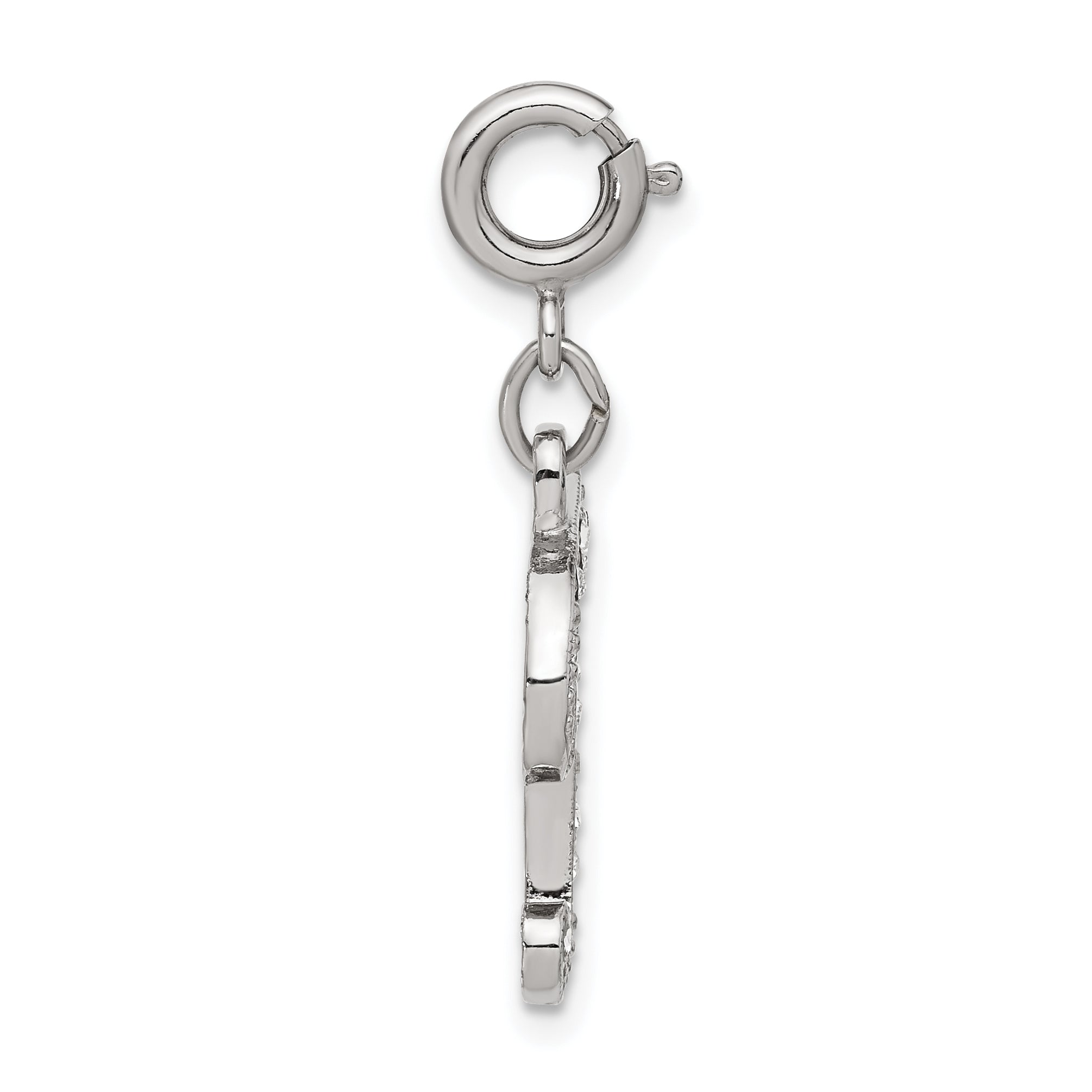 1928 Silver-tone Crystal Initial F Spring Ring Charm