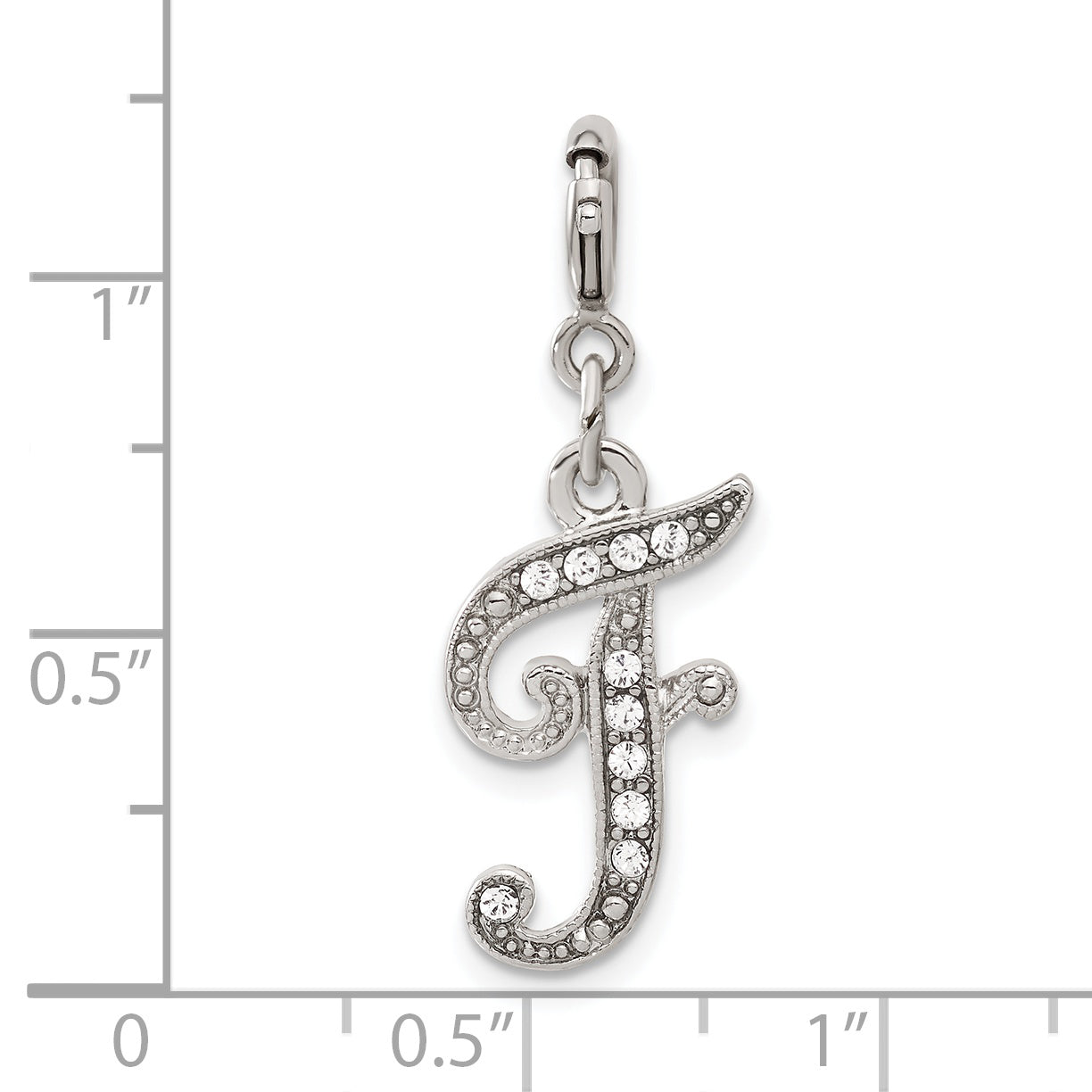 1928 Silver-tone Crystal Initial F Spring Ring Charm