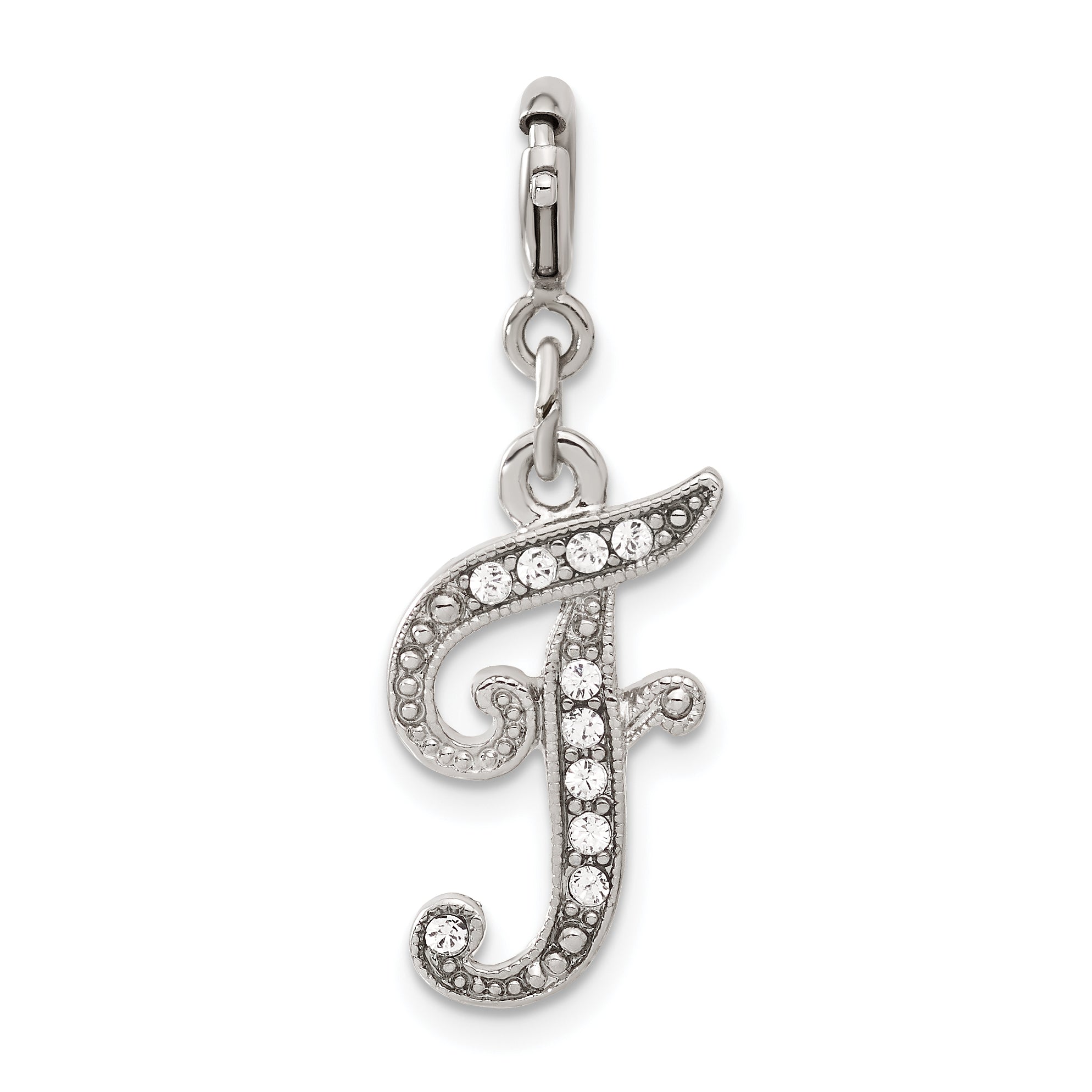 1928 Silver-tone Crystal Initial F Spring Ring Charm Main image