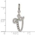 1928 Silver-tone Crystal Initial V Spring Ring Charm