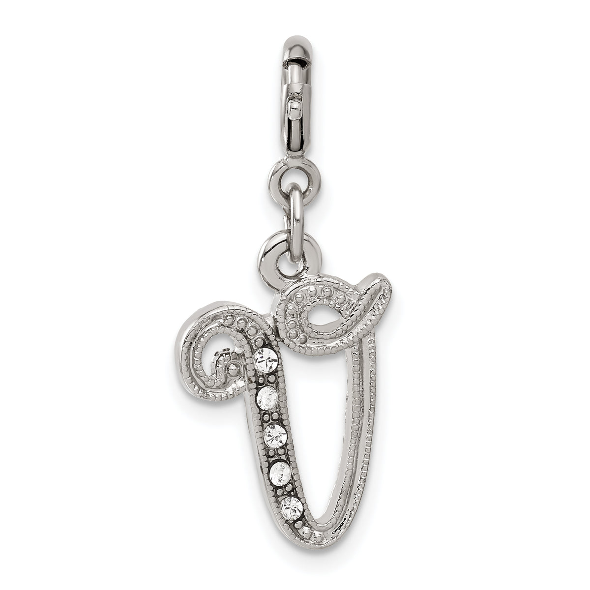 1928 Silver-tone Crystal Initial V Spring Ring Charm