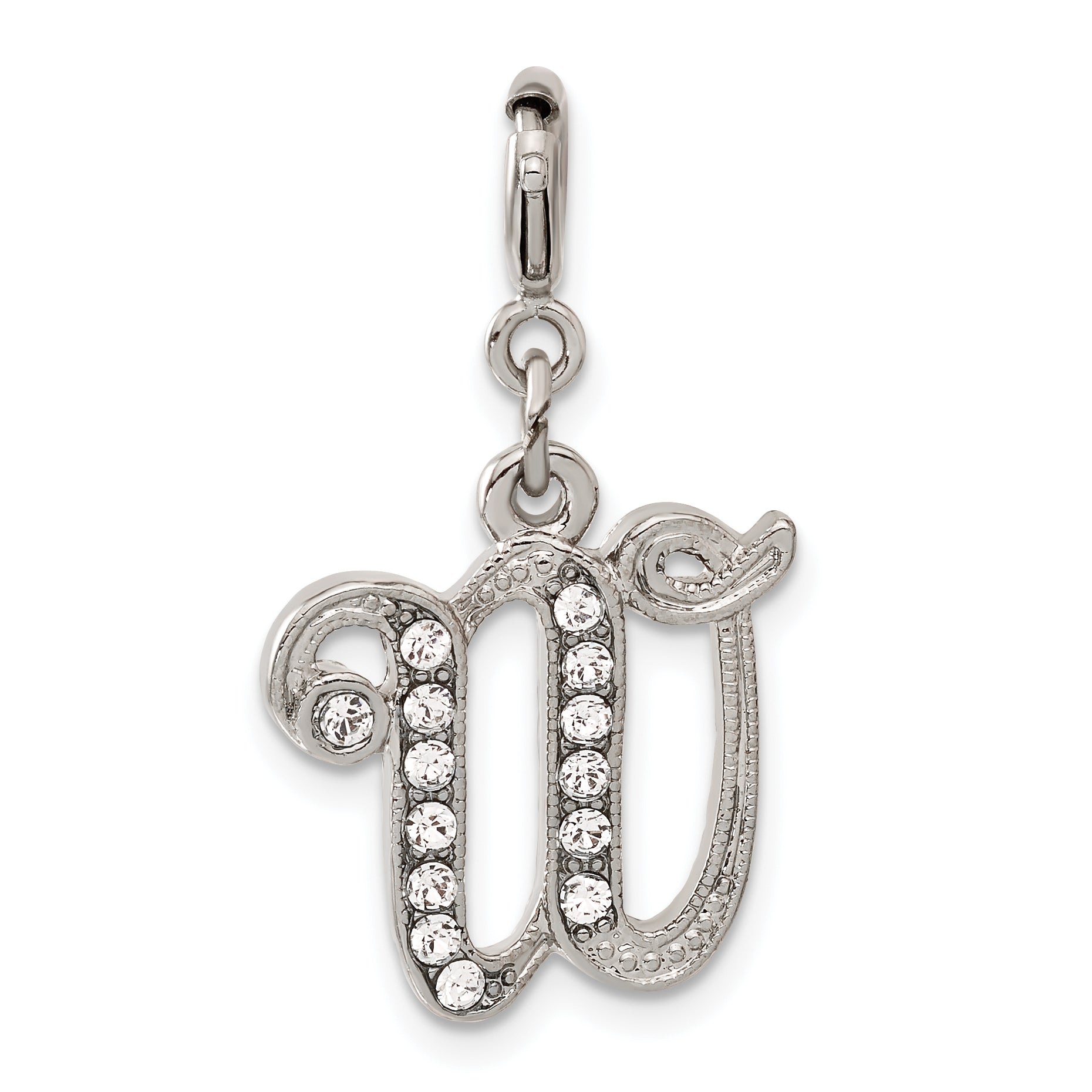 1928 Silver-tone Crystal Initial W Spring Ring Charm