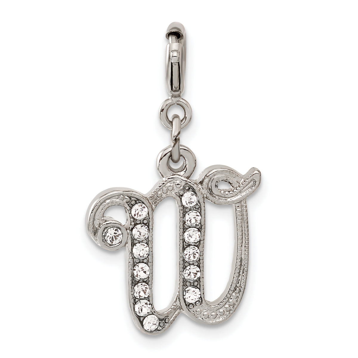 1928 Silver-tone Crystal Initial W Spring Ring Charm