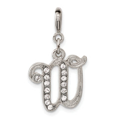 1928 Silver-tone Crystal Initial W Spring Ring Charm